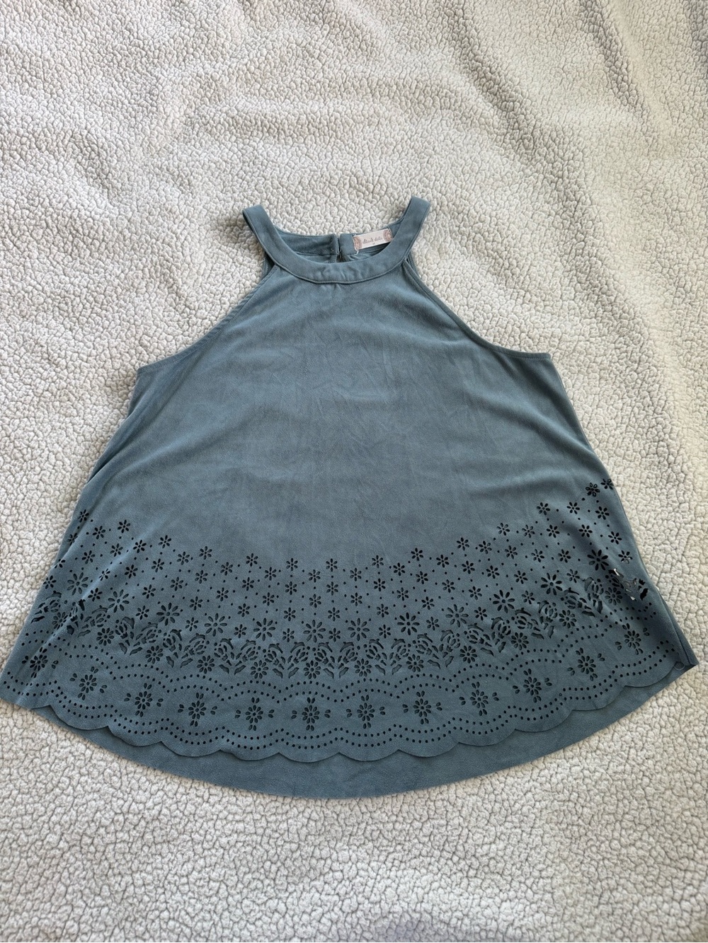 Altar'd State Blue High Neck Tank with Laser-Cut Hem